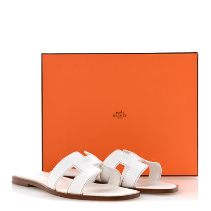 Hermes Box Calfskin Oran Sandals 37.5 White 10 of 10