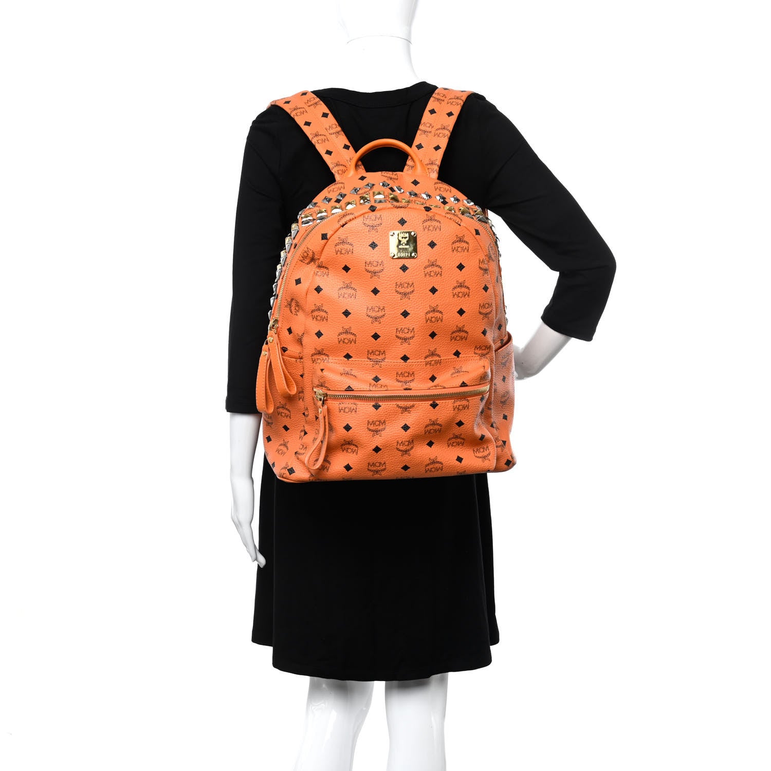 MCM Visetos Crown Stud Medium Stark Backpack Orange 2 of 17