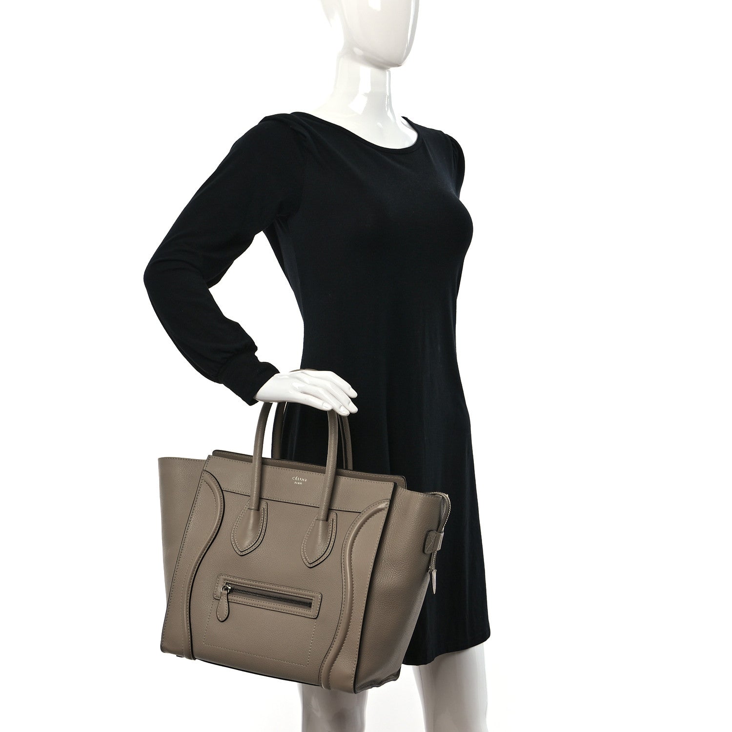 Celine Drummed Calfskin Mini Luggage Dune 3 of 11