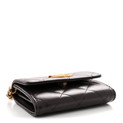 Chanel Lambskin Quilted Studded CC Clutch With Chain Dark Purple 4 of 11