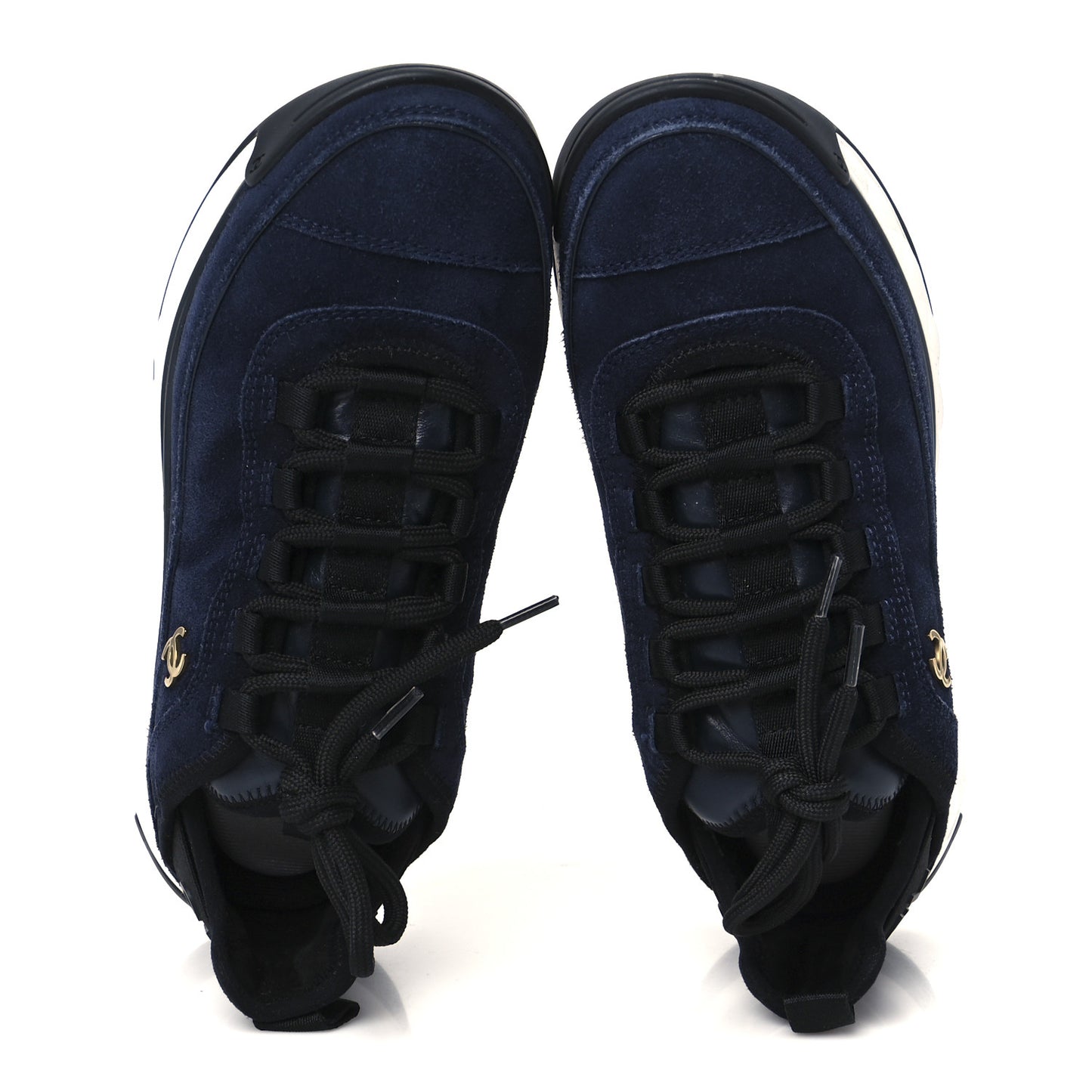 Suede Calfskin Nylon Grosgrain CC Sneakers 38  Navy Blue