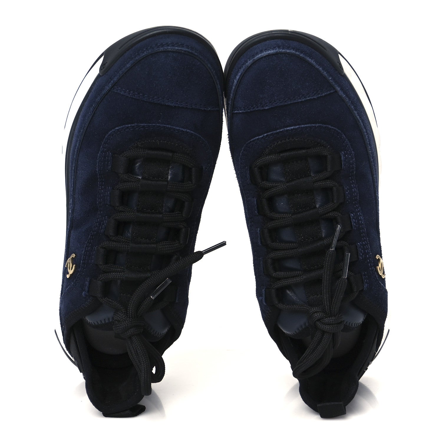 Chanel Suede Calfskin Nylon Grosgrain CC Sneakers 38  Navy Blue 2 of 9