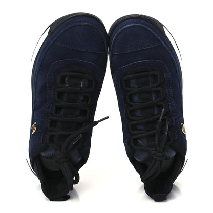 Chanel Suede Calfskin Nylon Grosgrain CC Sneakers 38  Navy Blue 2 of 9