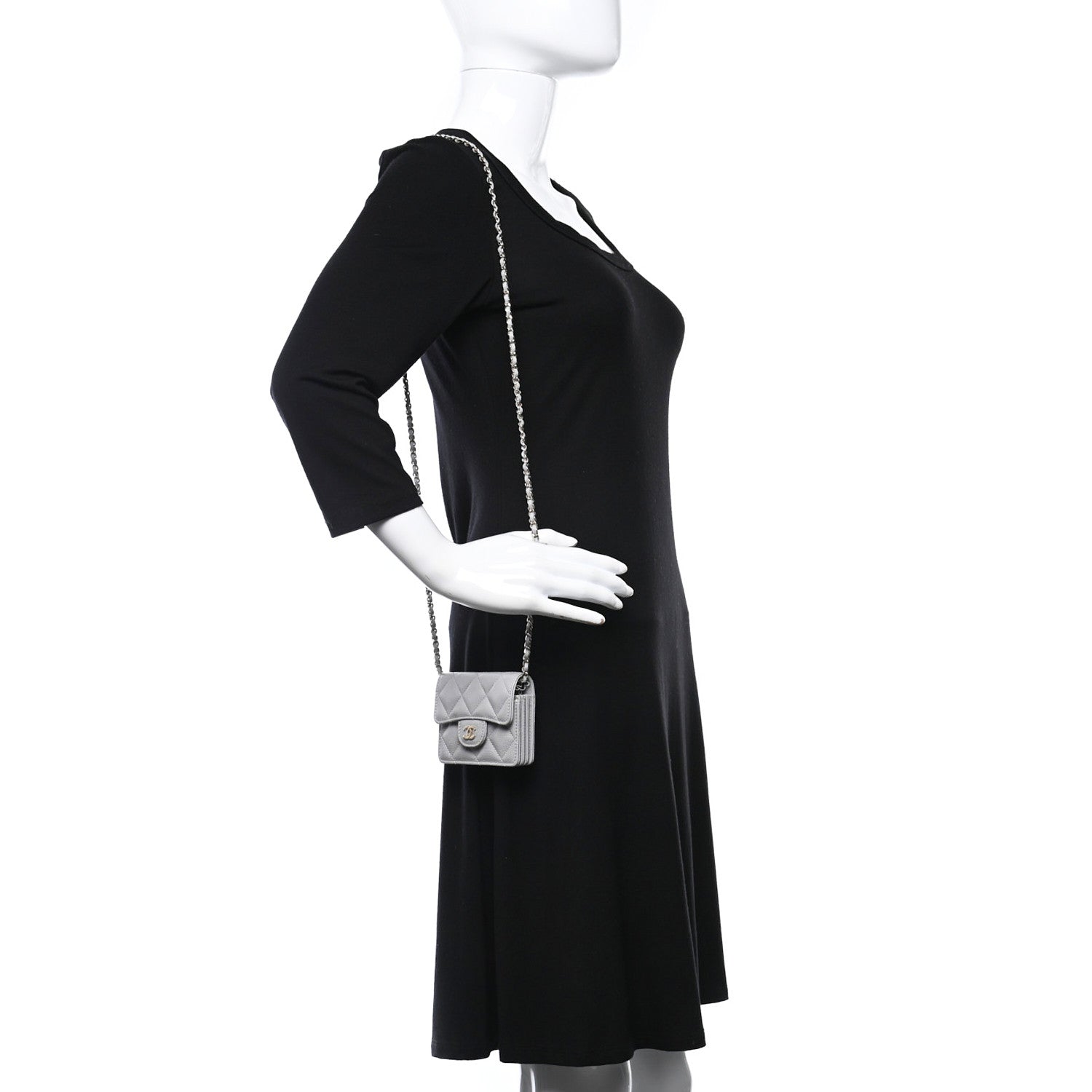 Chanel Caviar Quilted Flap Card Holder On Chain Grey 2 of 9