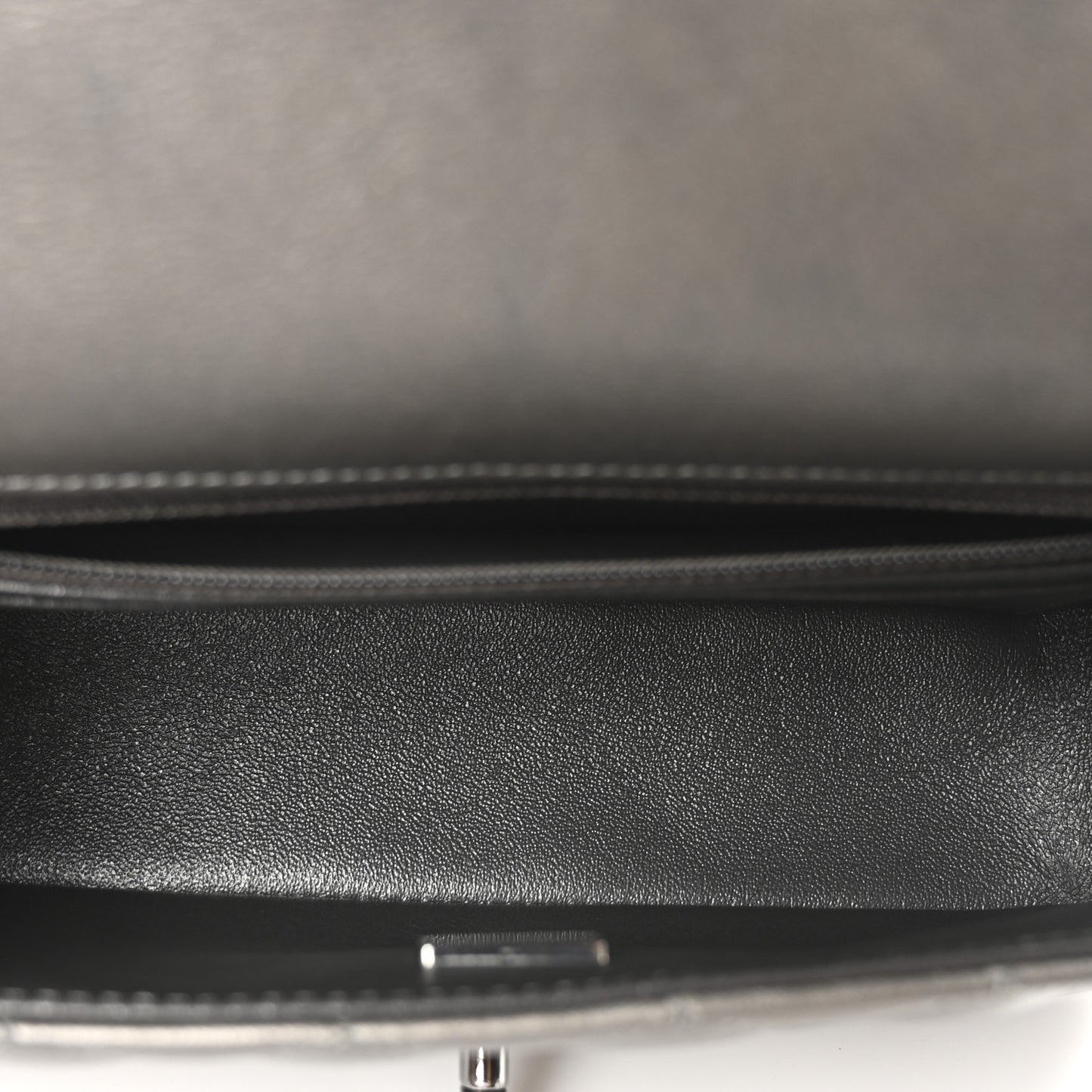 Metallic Lambskin Quilted Mini Rectangular Flap  Dark Grey