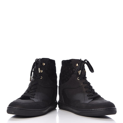 Louis Vuitton Calfskin Suede Monogram Cliff Top Wedge Sneakers 41 Black 6 of 13