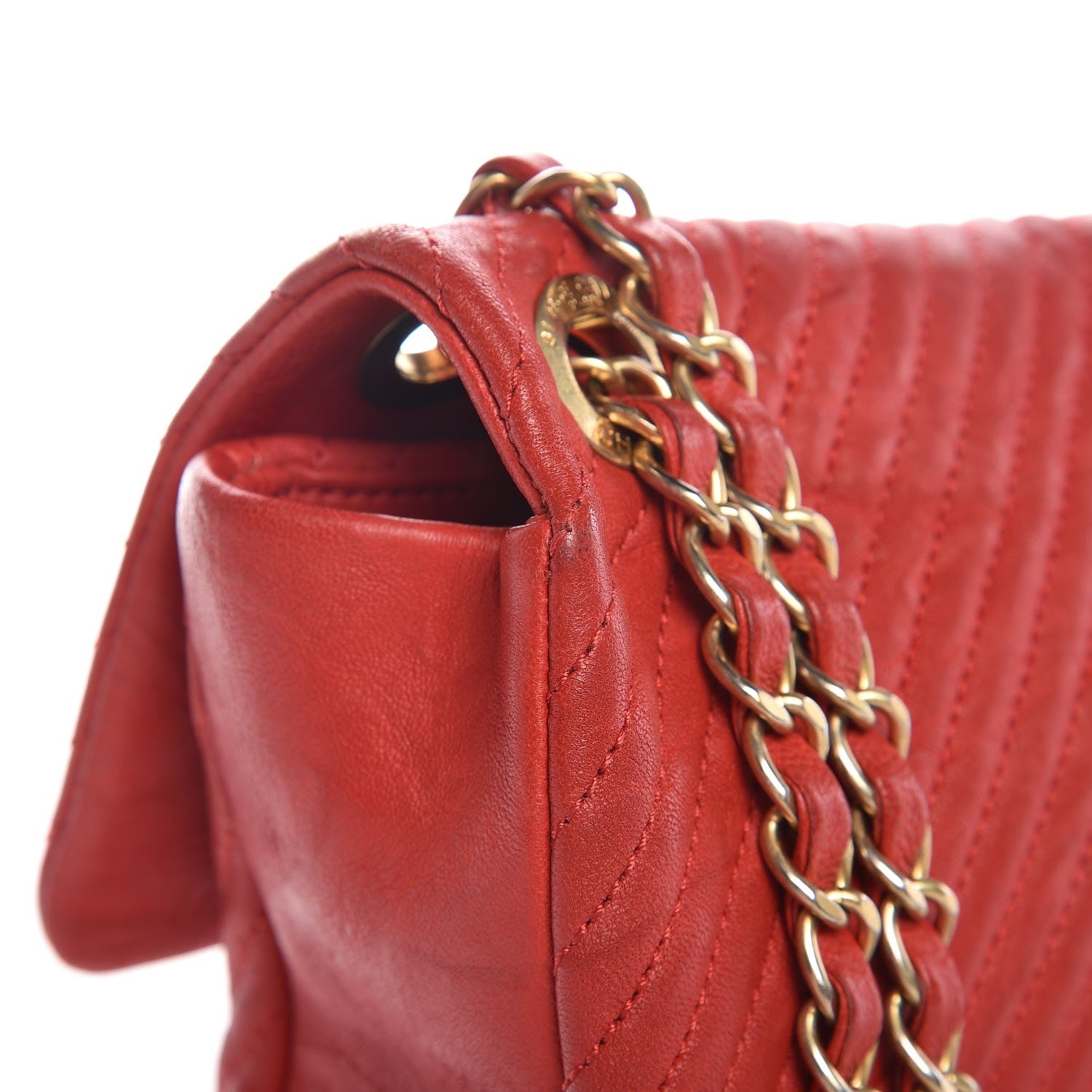 Chanel Calfskin Surpique Chevron Medium Flap Red 16 of 19