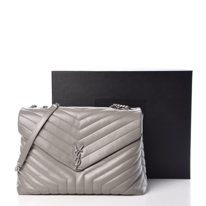 Saint Laurent Calfskin Y Quilted Monogram Large Loulou Chain Satchel Light Grey 12 of 12