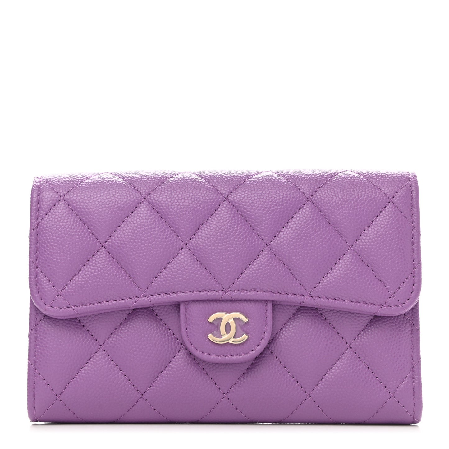 Caviar Quilted Medium Flap Wallet Purple