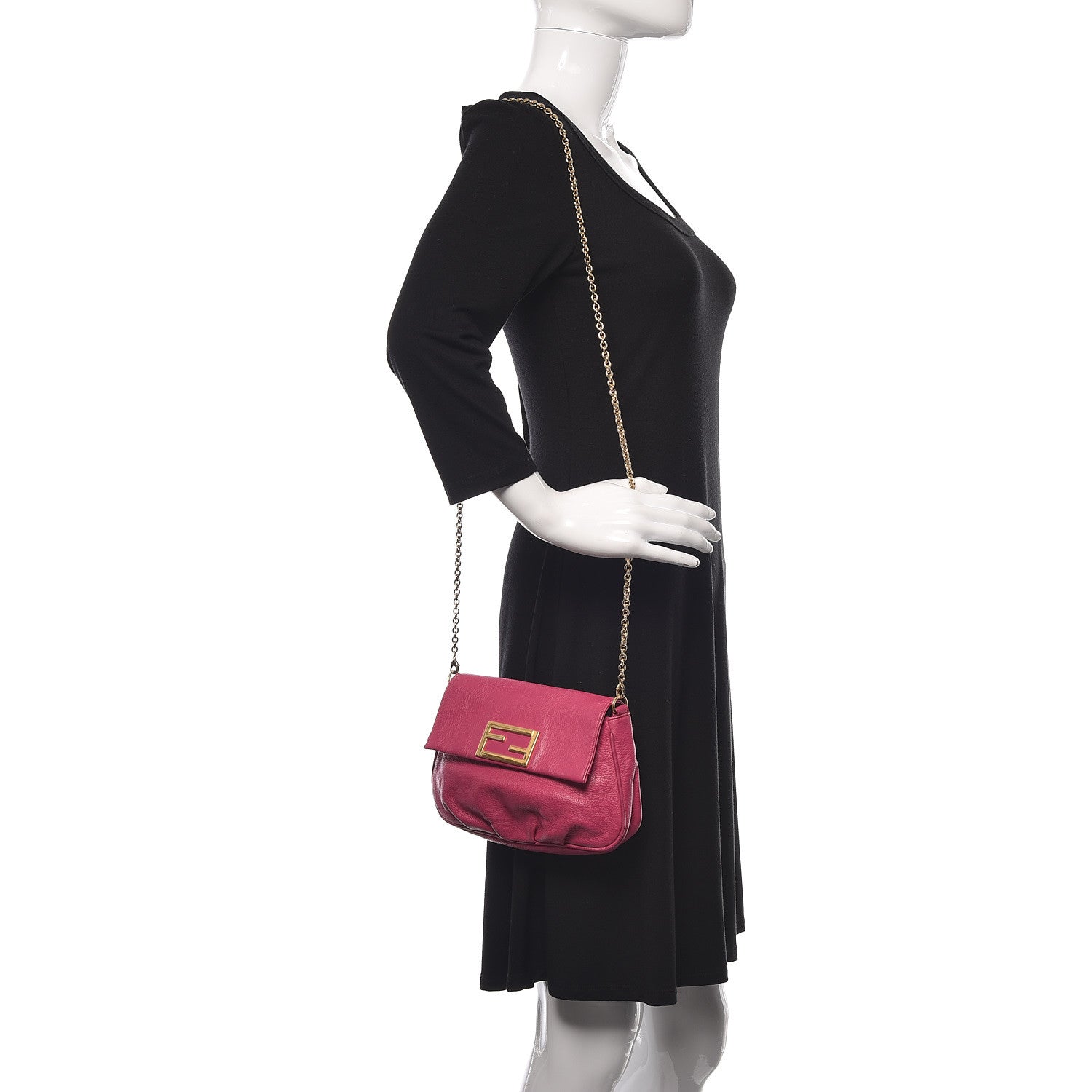 Fendi Vitello Flamingo Fendista Pouchette Crossbody Lampone 2 of 17