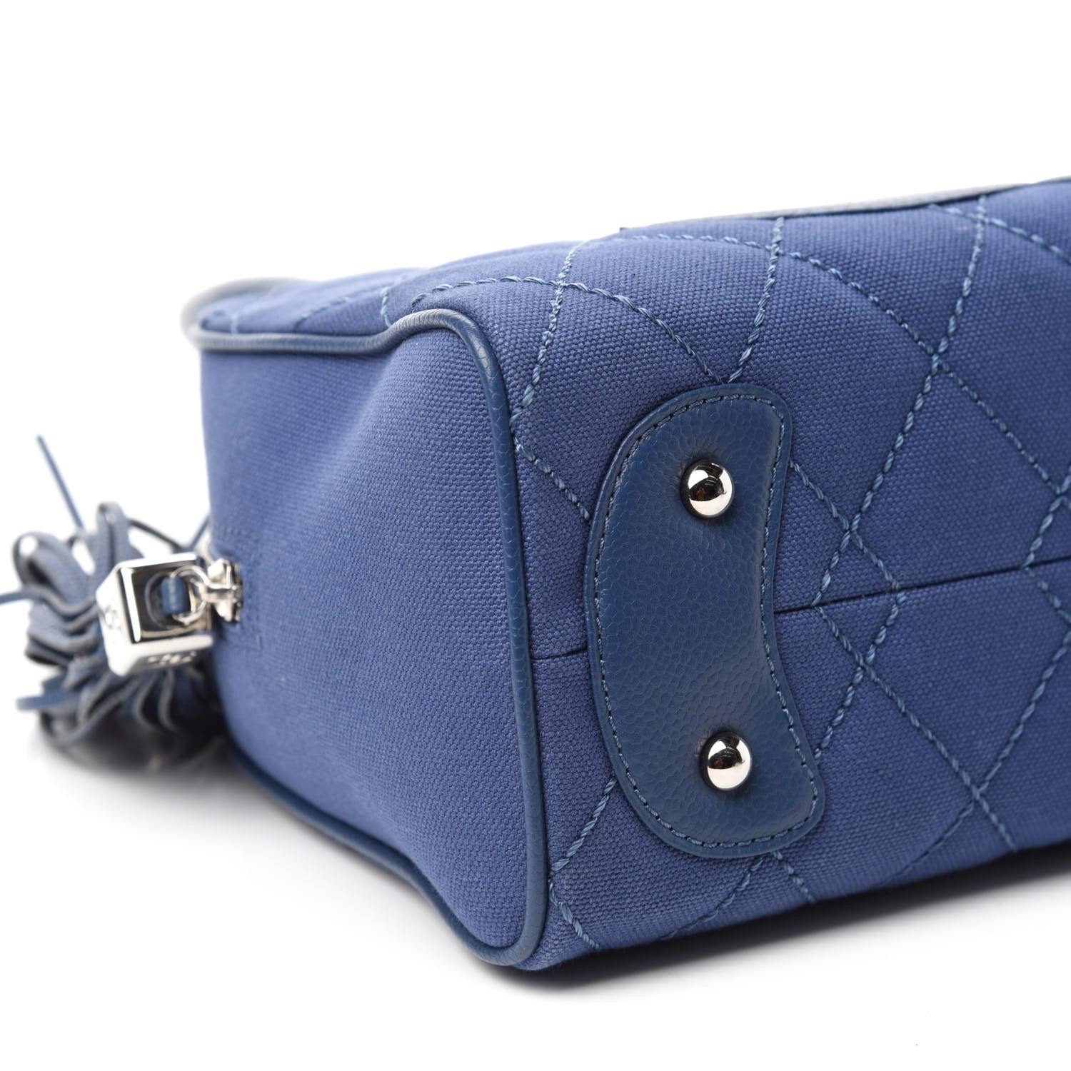 Chanel Canvas Quilted Small Tassel Bowler Blue 6 of 10