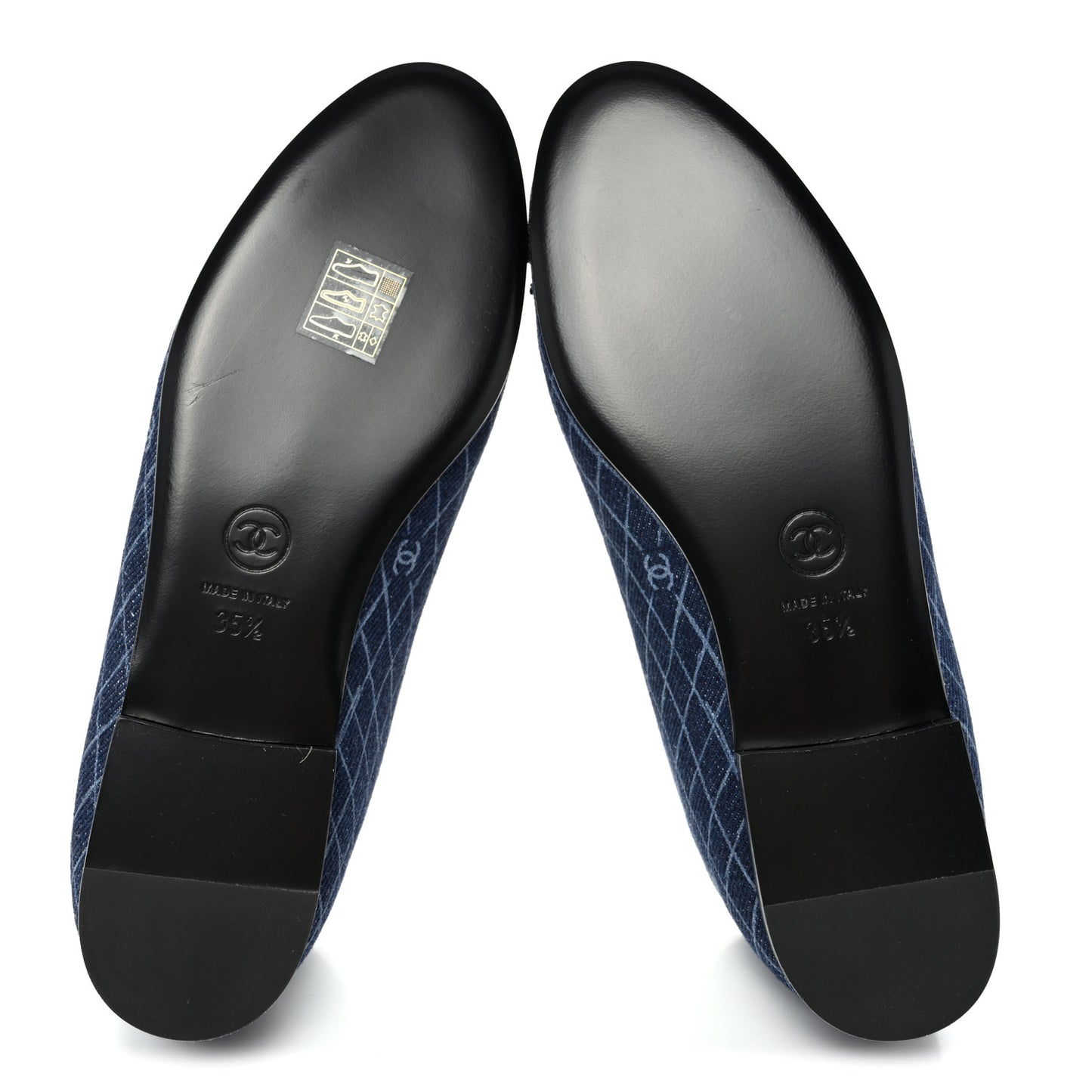 Denim Printed Quilt CC Cap Toe Ballerina Flats 35.5 Navy Blue Dark Grey