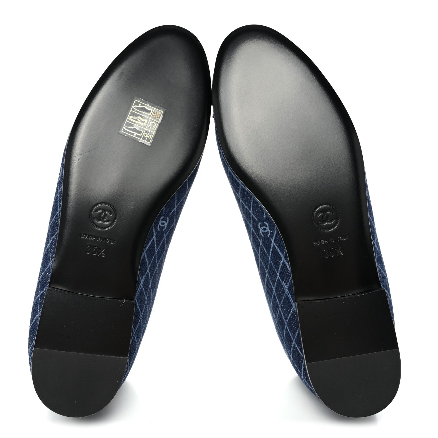 Chanel Denim Printed Quilt CC Cap Toe Ballerina Flats 35.5 Navy Blue Dark Grey 6 of 10