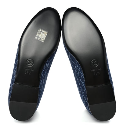 Chanel Denim Printed Quilt CC Cap Toe Ballerina Flats 35.5 Navy Blue Dark Grey 6 of 10