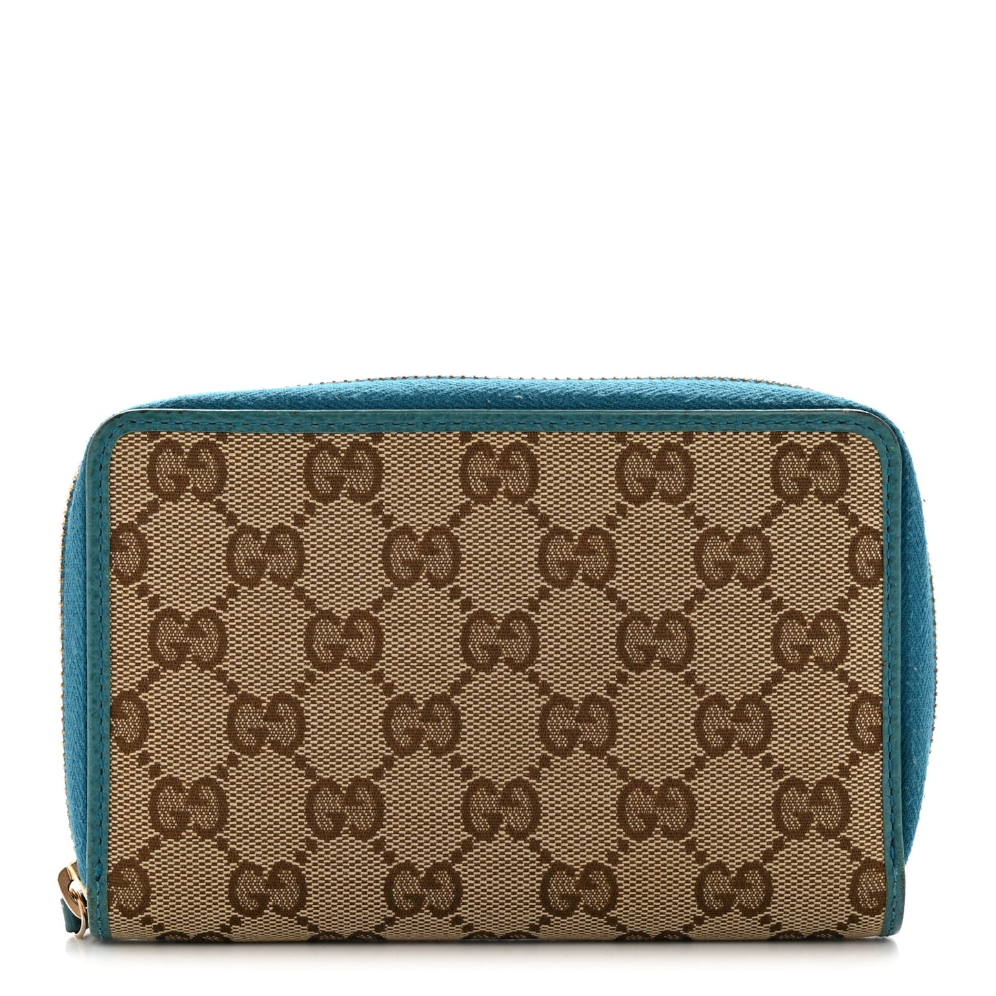 Monogram Dollar Calfskin Zip Around Compact Wallet Beige Ebony Deep Cobalt