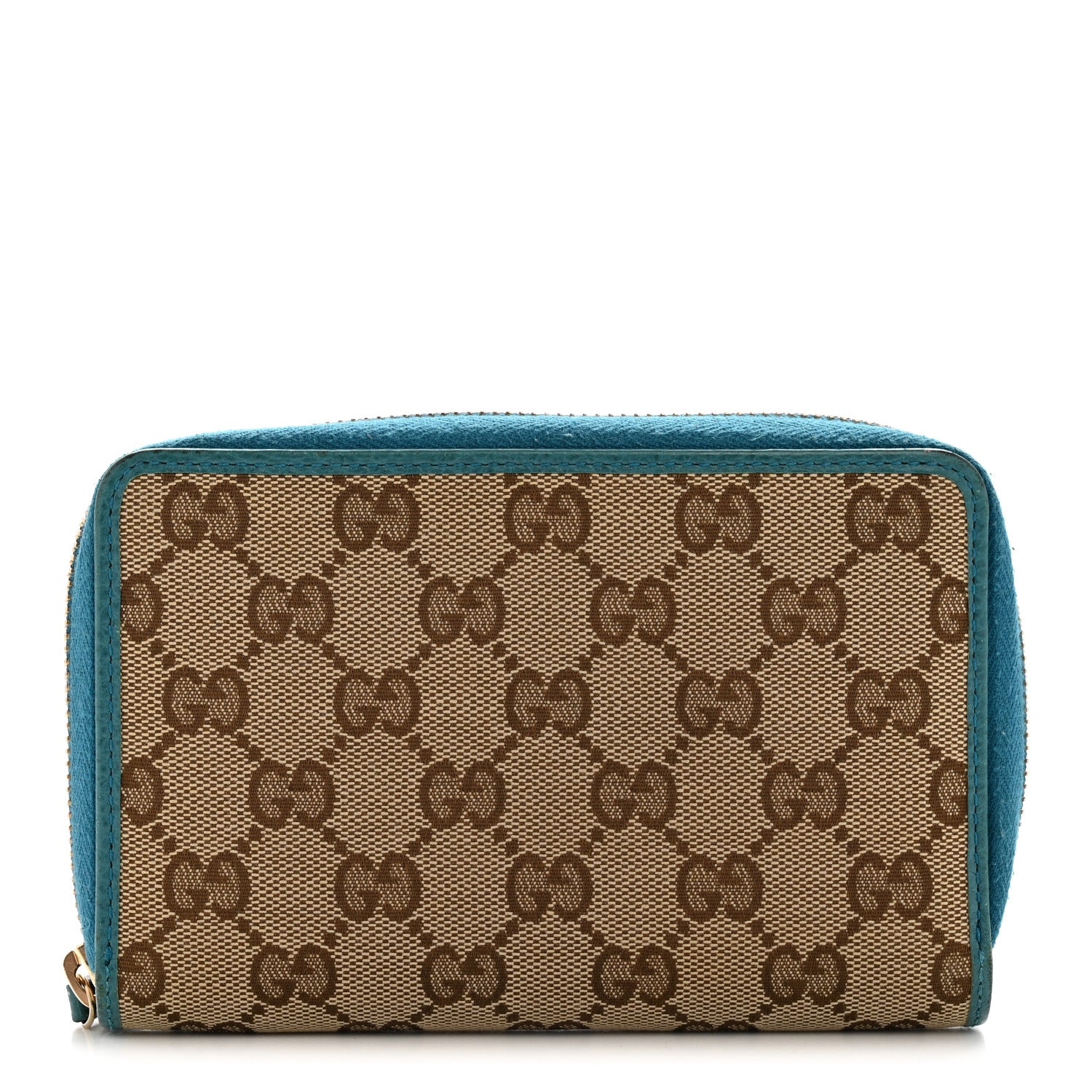 Gucci Monogram Dollar Calfskin Zip Around Compact Wallet Beige Ebony Deep Cobalt 1 of 9
