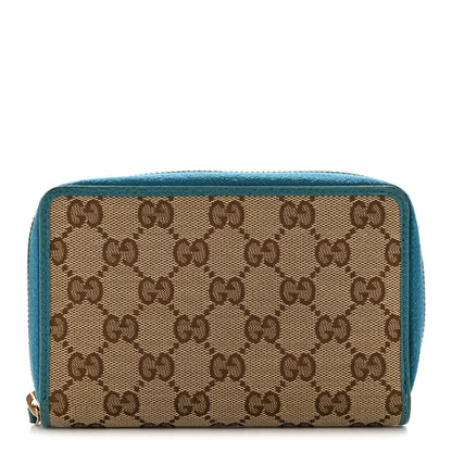 Gucci Monogram Dollar Calfskin Zip Around Compact Wallet Beige Ebony Deep Cobalt 1 of 9