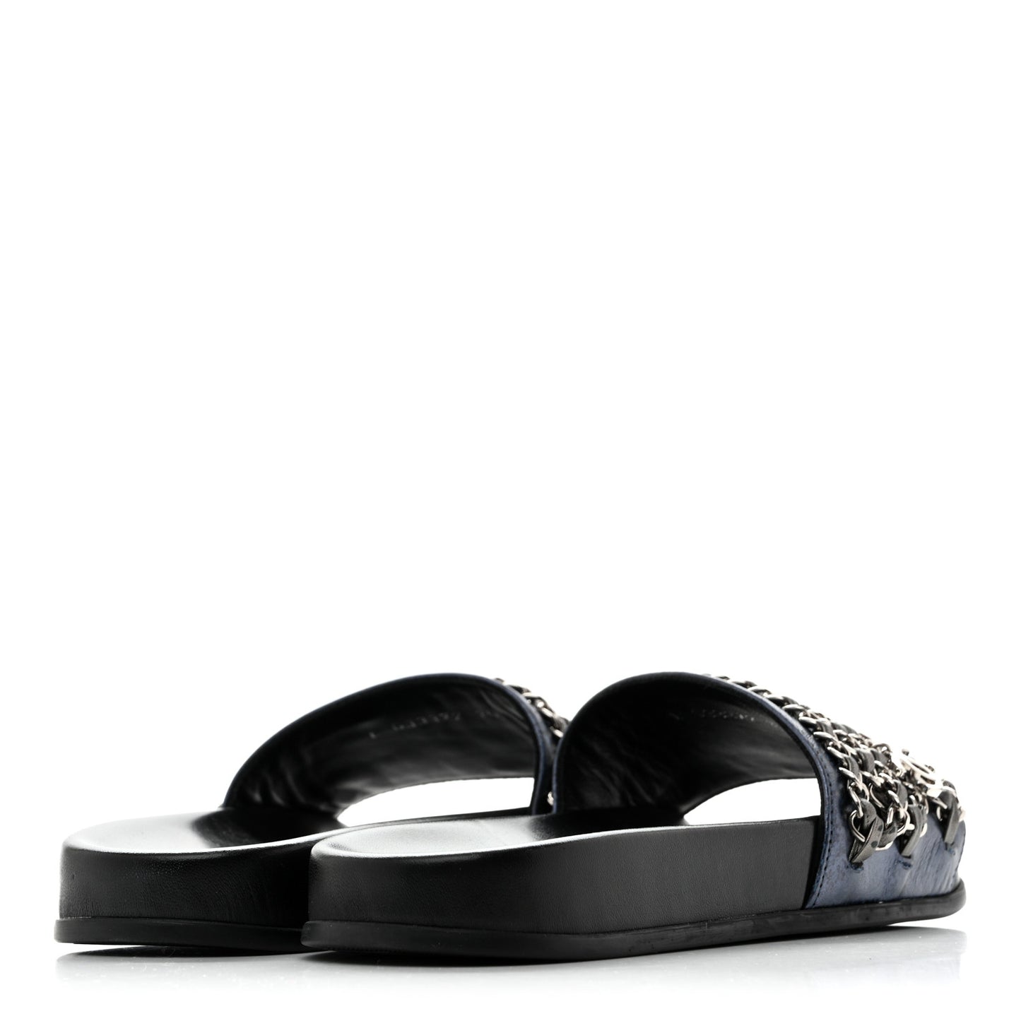 Fantasy Lambskin Chain Slides Sandals Flats 35 Blue