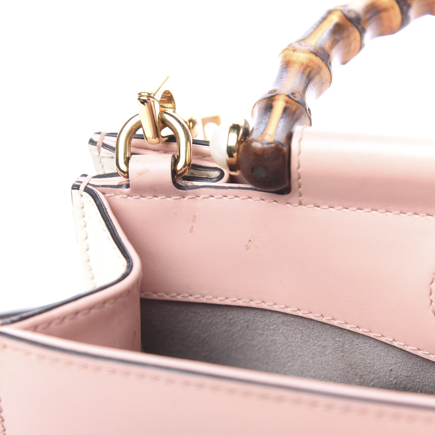 Gucci Nappa Bamboo Web Mini Nymphaea Top Handle Bag Perfect Pink Mystic White 13 of 14