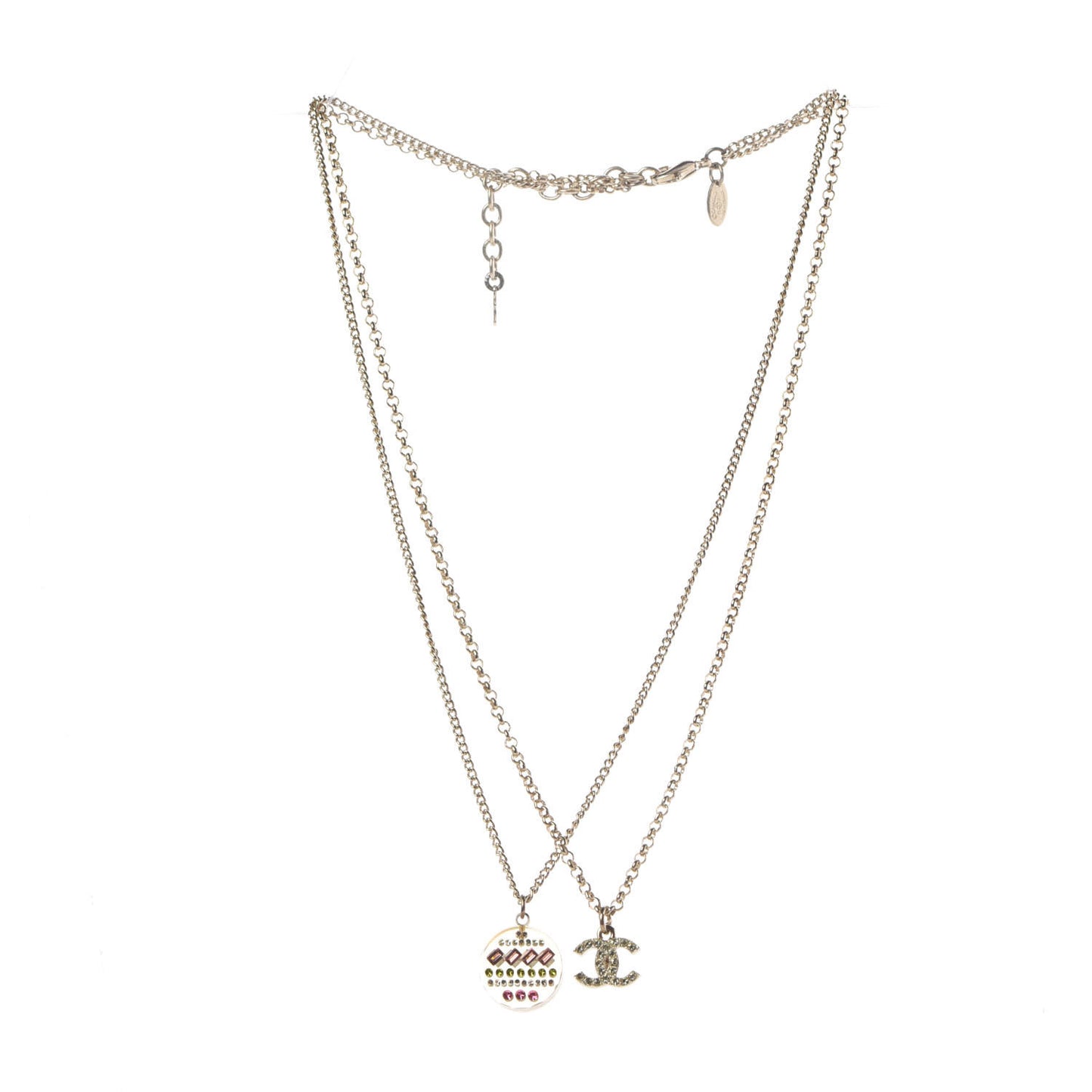 Resin Crystal CC Necklace Light Gold Pink Green