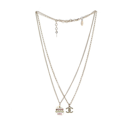 Chanel Resin Crystal CC Necklace Light Gold Pink Green 3 of 7