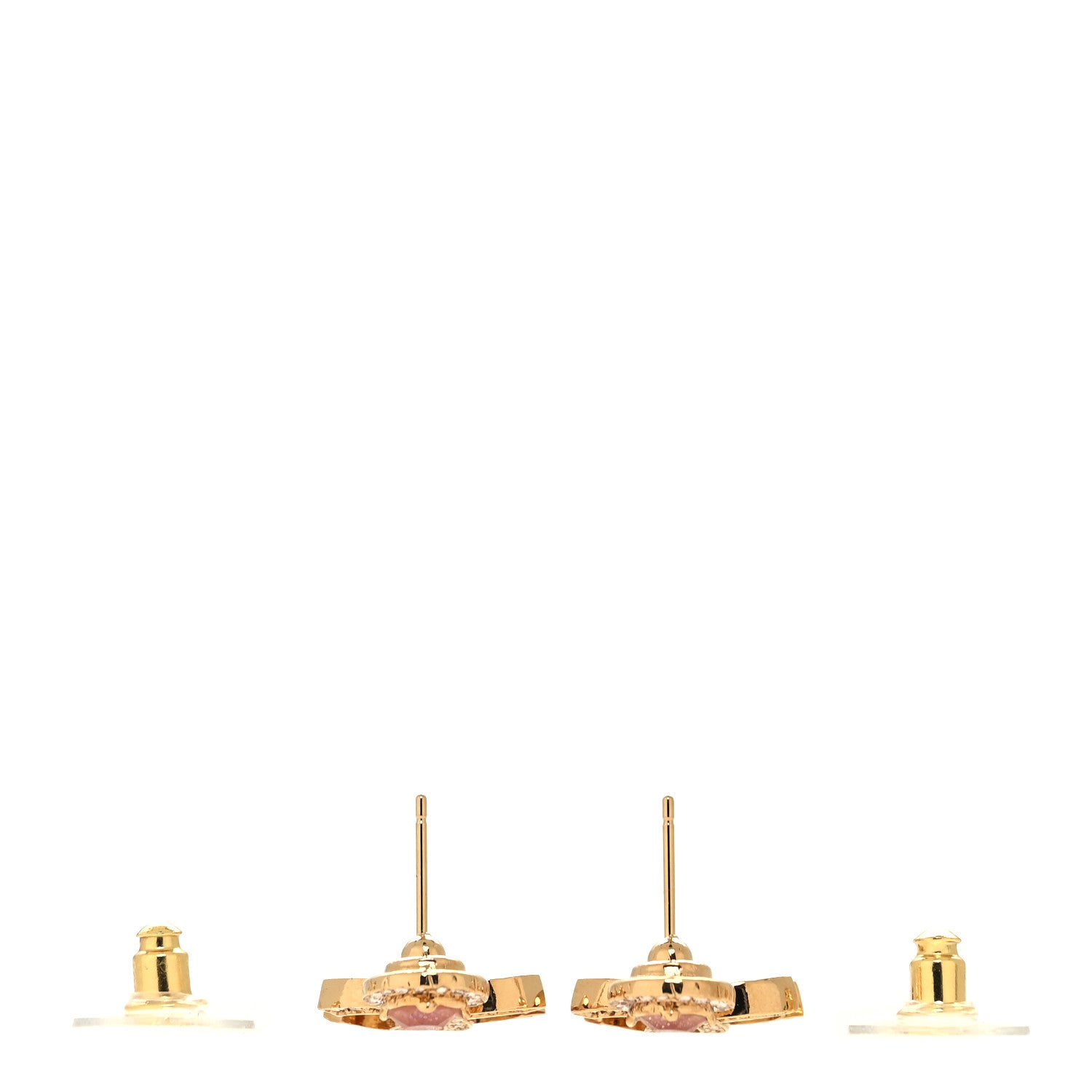 Chanel Metal Crystal Pearl CC Drop Earrings Pink Gold 3 of 5