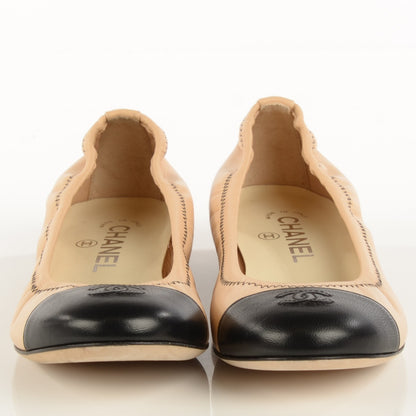 Chanel Lambskin Cap Toe Ballerina Flats 37 Beige Black 2 of 7