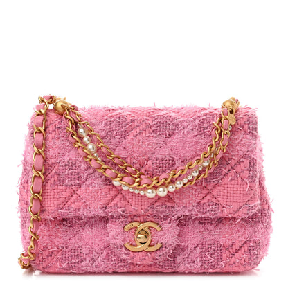 Chanel Tweed Quilted Pearl Twist Mini Square Flap Pink Dark Pink 1 of 11