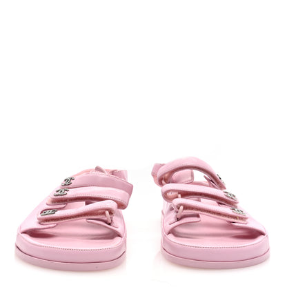 Chanel Lambskin Crystal CC Velcro Dad Sandals 39 Light Pink 3 of 7