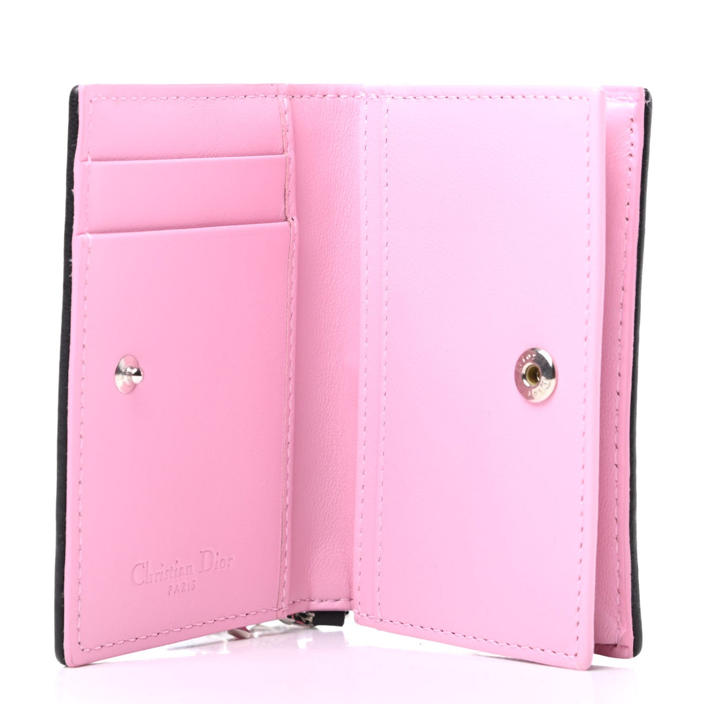 Lambskin Cannage Bi-Color Small Lady Dior Flap Card Holder Black Pink