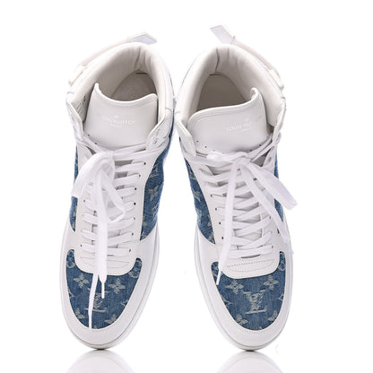 Louis Vuitton Calfskin Monogram Denim Rivoli High Top Sneakers 10 White 11 of 12