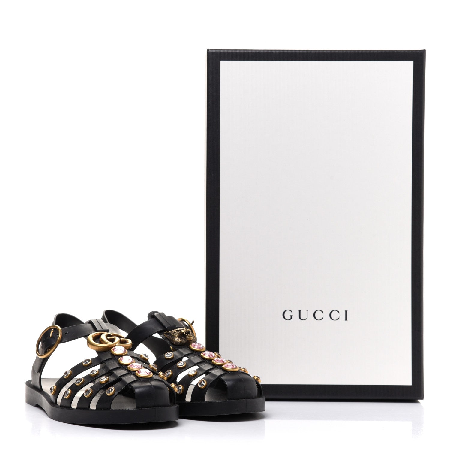 Gucci Rubber Crystal Womens Buckle Strap Sandals 35 Black 11 of 11