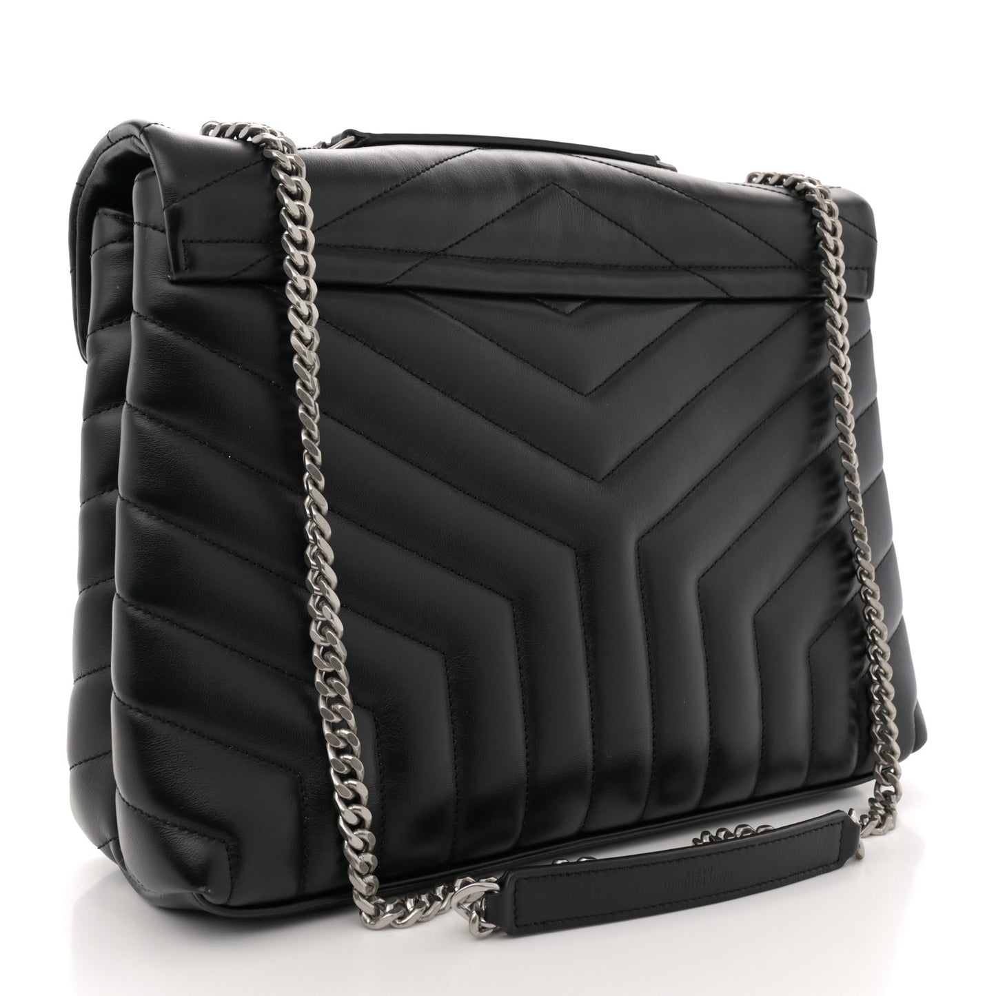 Calfskin Y Quilted Monogram Medium Loulou Chain Satchel Black