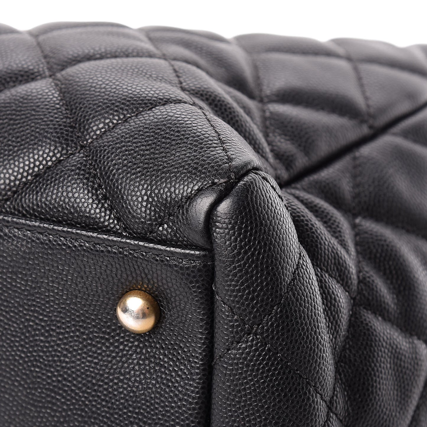 Caviar Quilted Large Coco Handle Shopping Tote Black