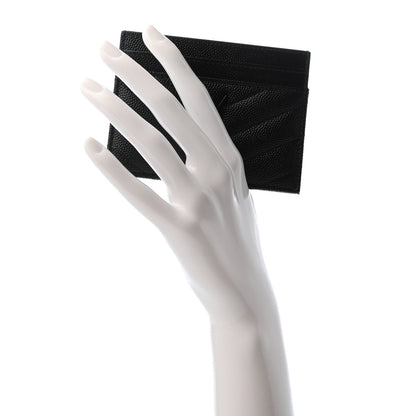 Saint Laurent Grain De Poudre Matelasse Chevron Monogram Credit Card Case Black 2 of 8