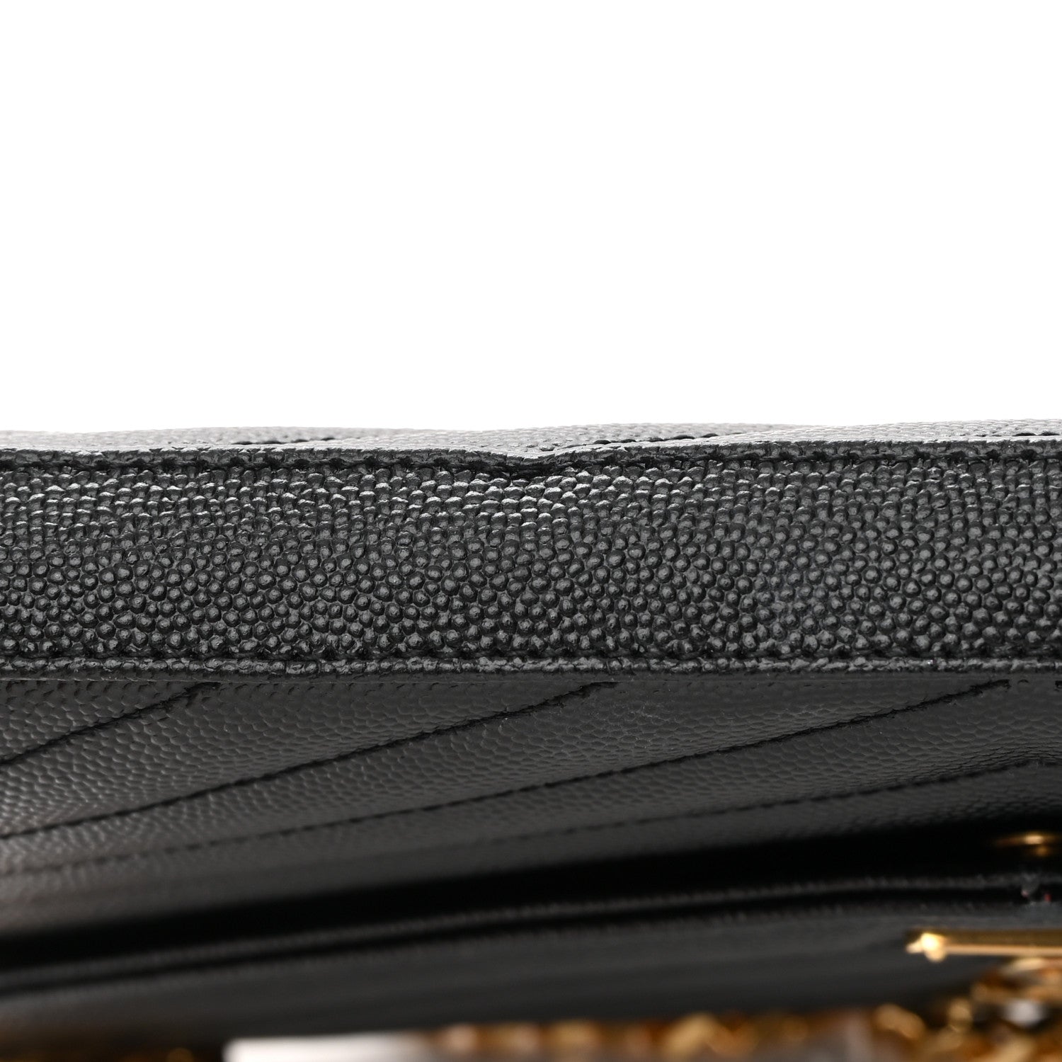 Saint Laurent Grain De Poudre Matelasse Chevron Monogram Chain Wallet Black 15 of 17