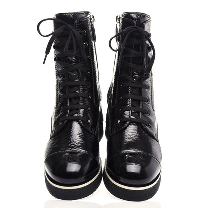 Chanel Shiny Crumpled Lambskin Lace Up Combat Boots 42 Black 5 of 11
