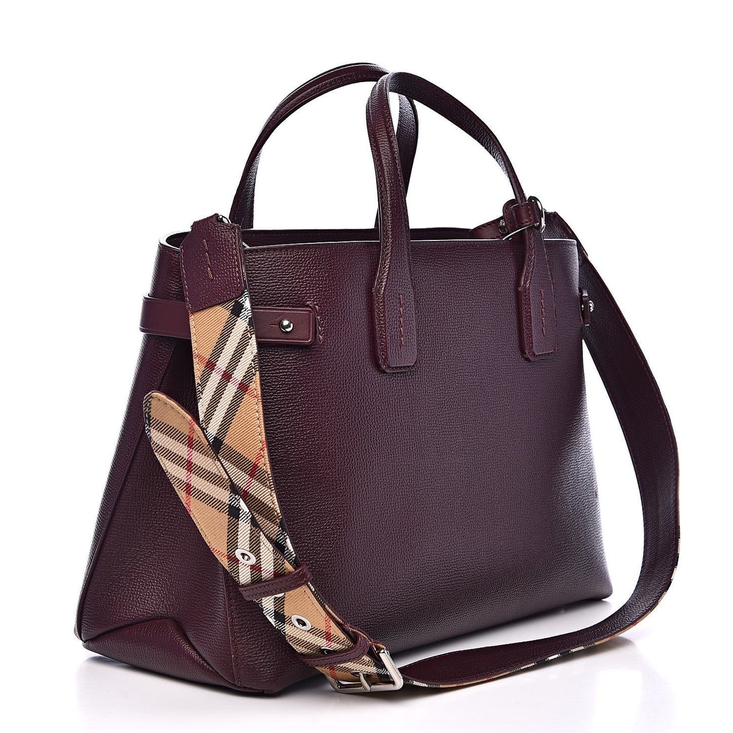 Derby Calfskin House Check Medium Banner Tote Burgundy