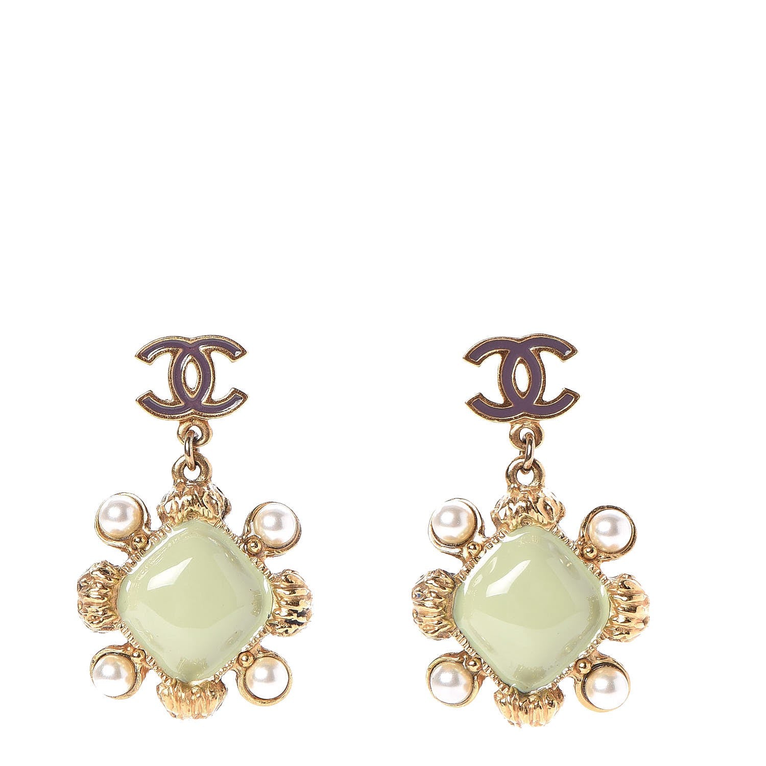 Chanel Enamel Pearl CC Drop Earrings Gold 1 of 4