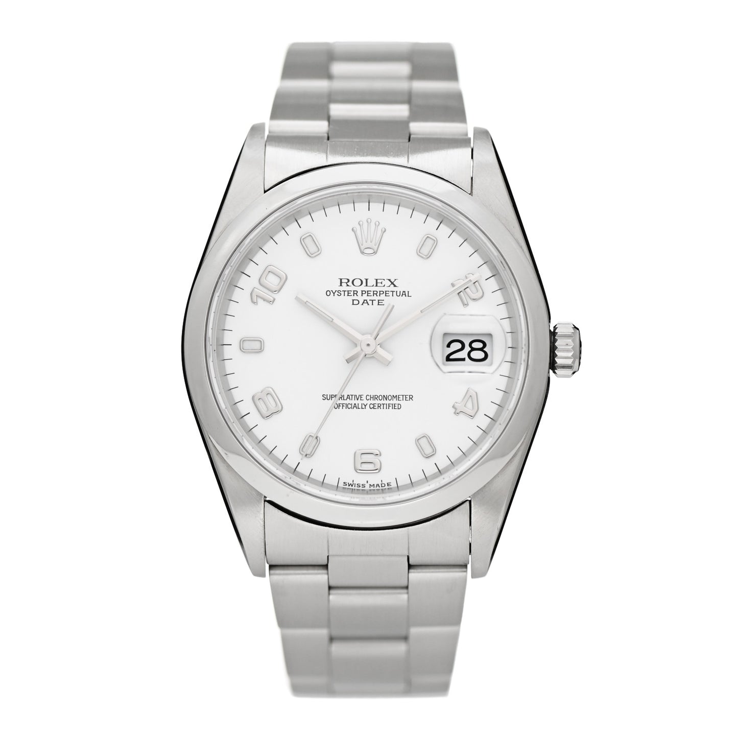 Stainless Steel 34mm Oyster Perpetual Date Watch White 15200