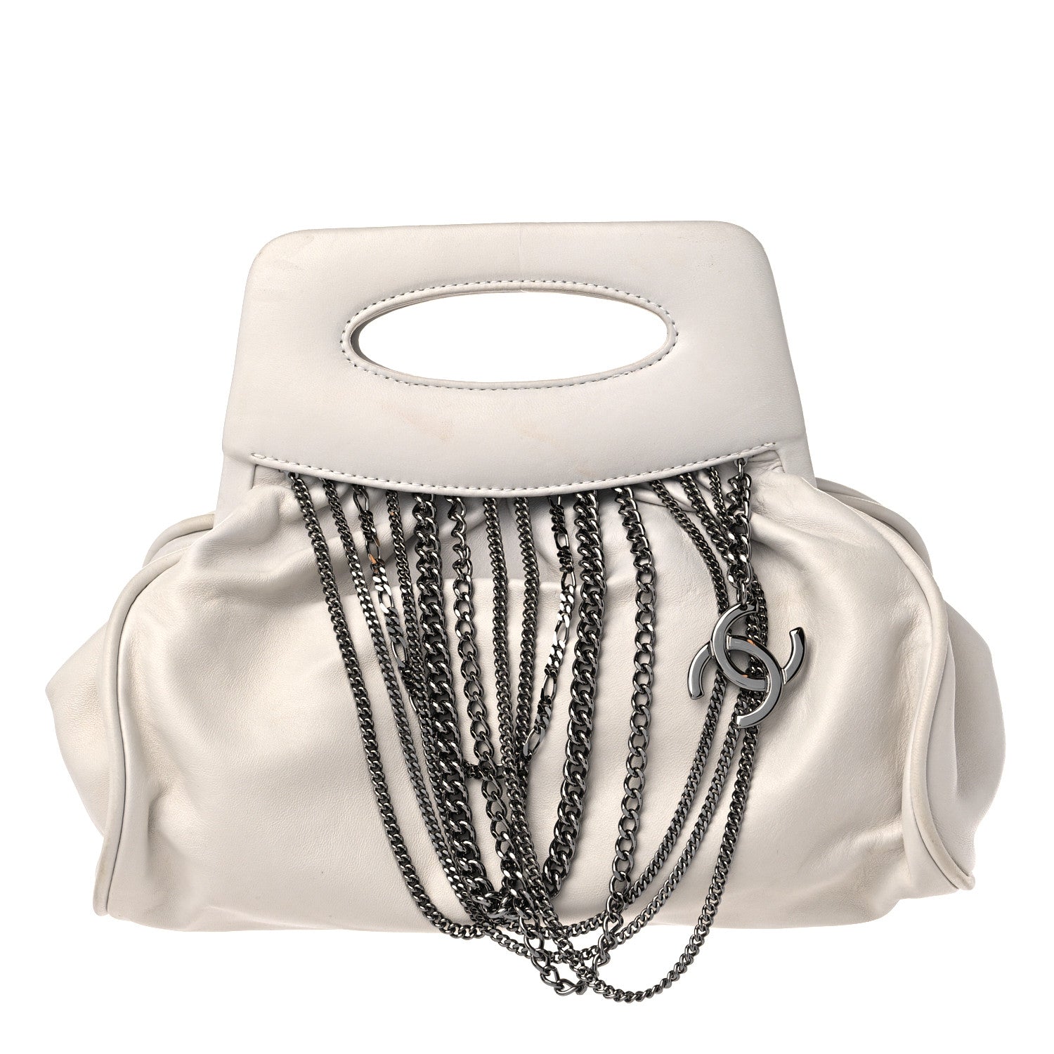Chanel Lambskin Chain Fringe Handbag White 1 of 14