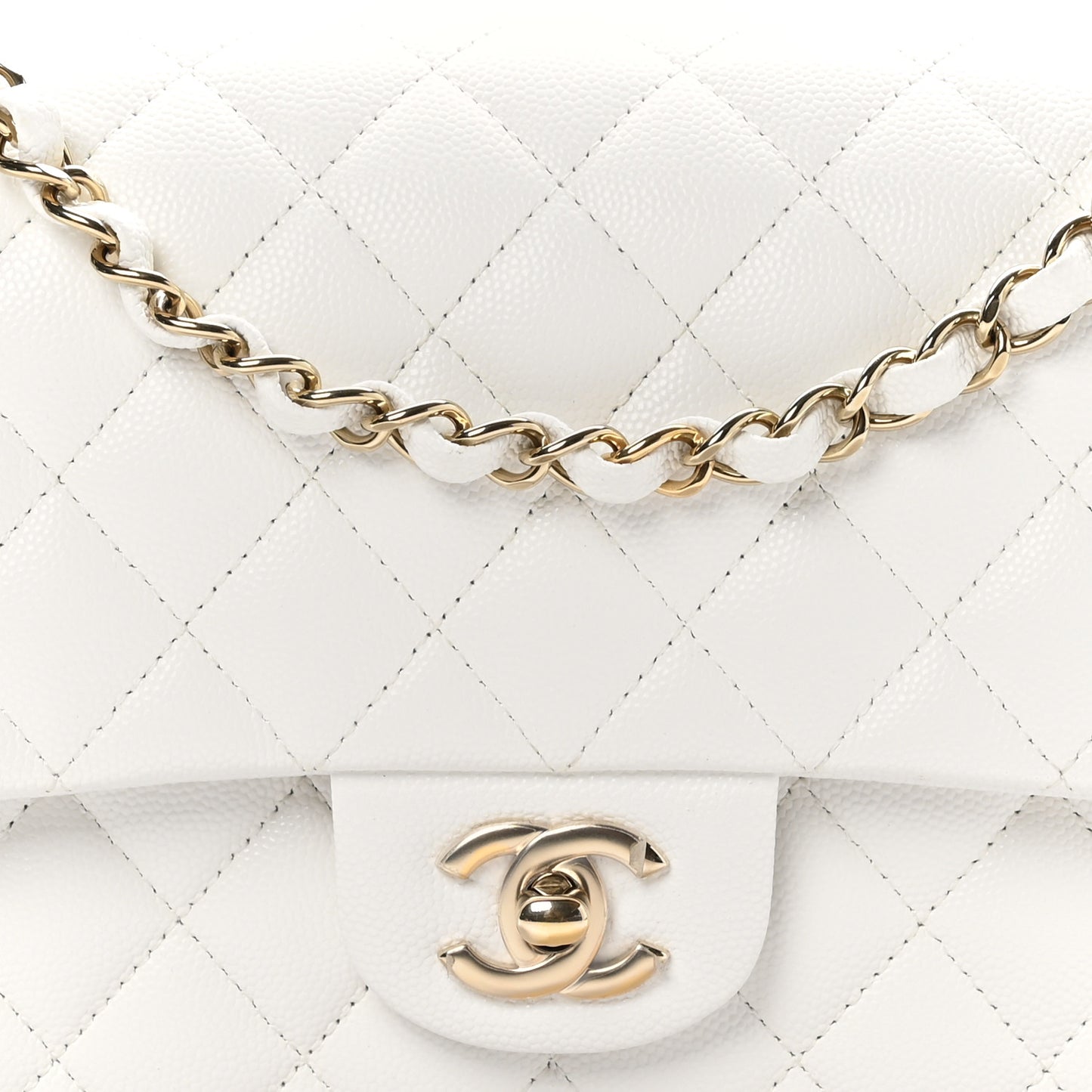 Caviar Quilted Medium Double Flap White