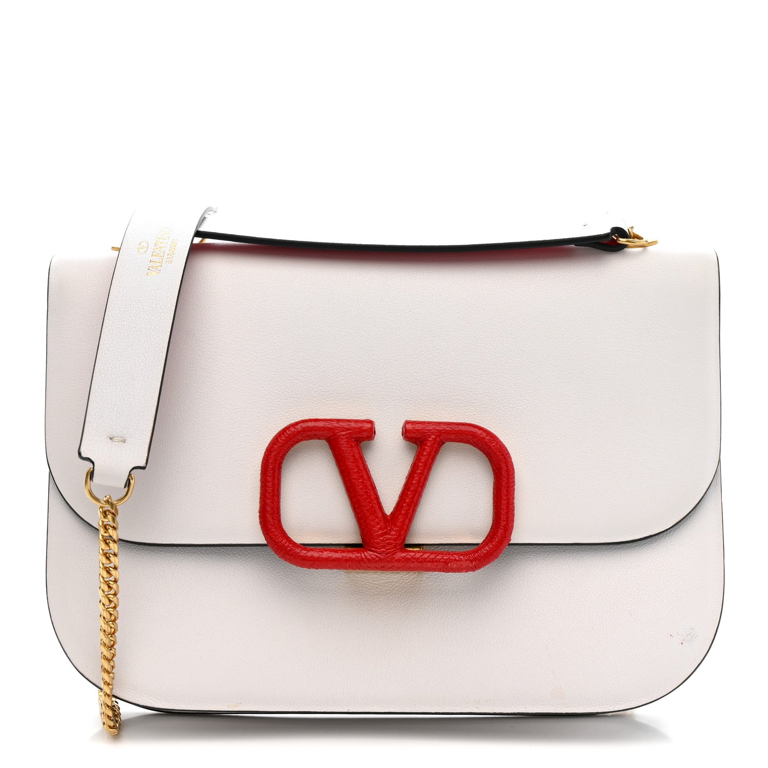 Valentino Garavani Smooth Calfskin Small VLock Shoulder Bag Bianco Ottico Rouge Pur 1 of 12