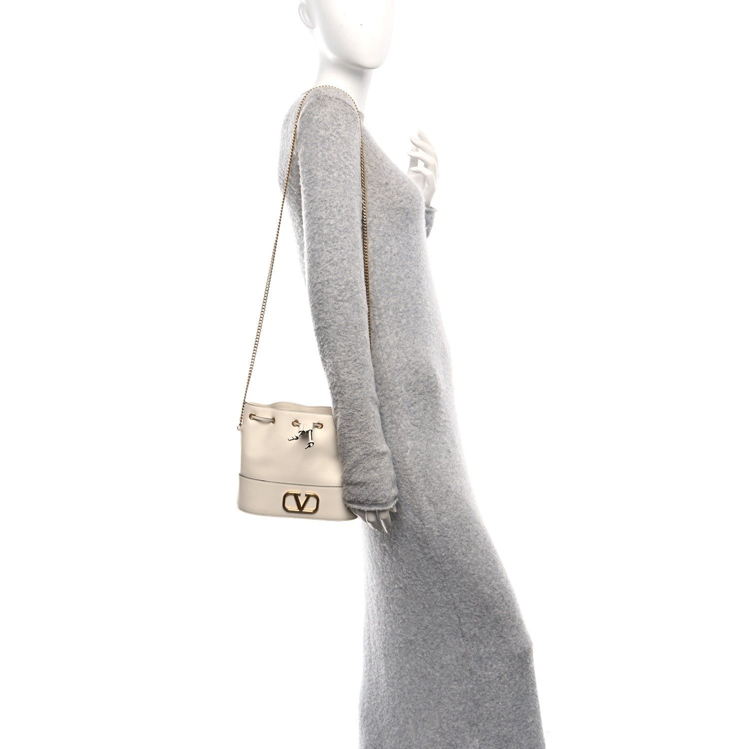 Valentino Garavani Nappa Mini VLogo Signature Chain Bucket Bag Light Ivory 2 of 10