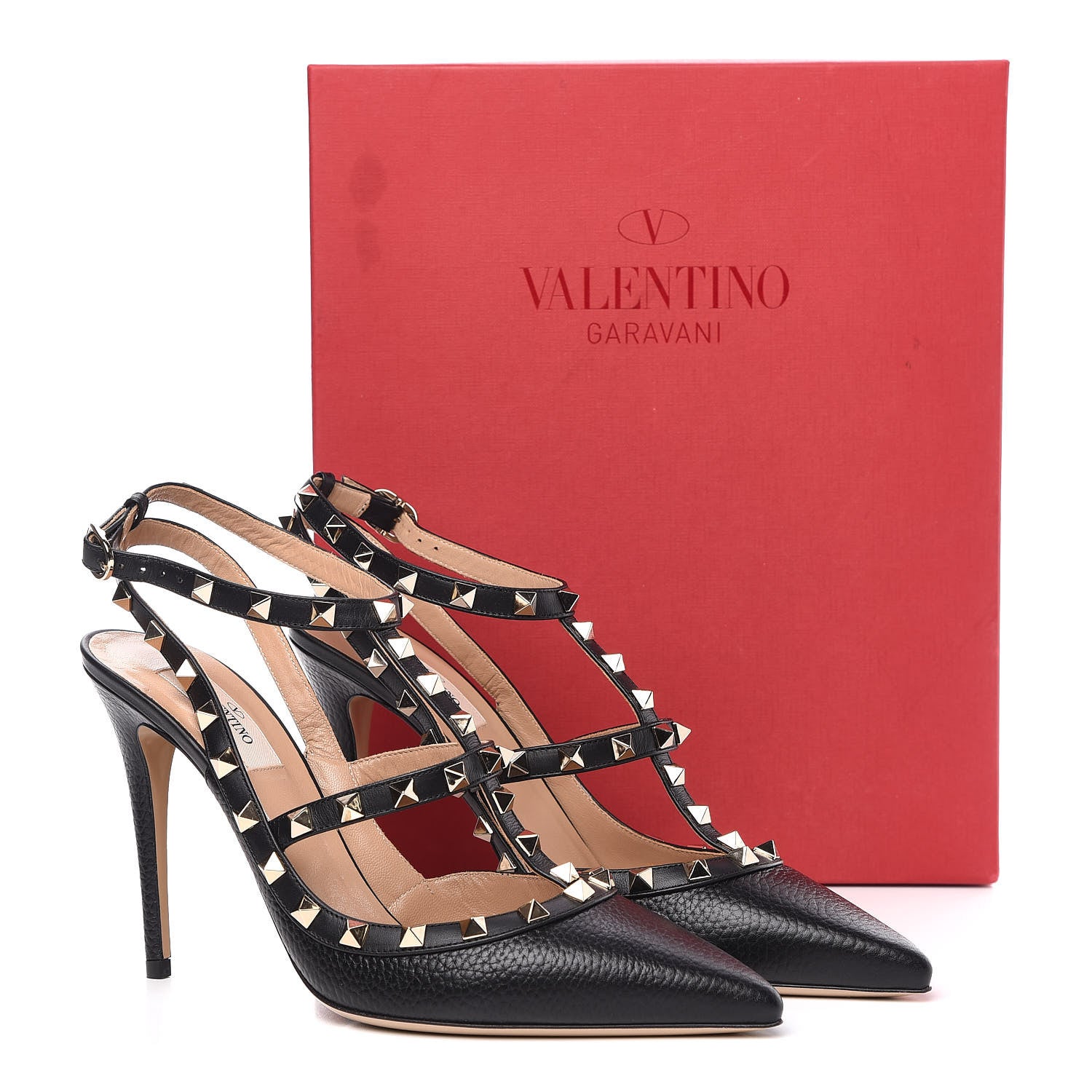 Valentino Garavani Pebbled Calfskin Rockstud Ankle Strap 100mm Pumps 40.5 Black 9 of 9