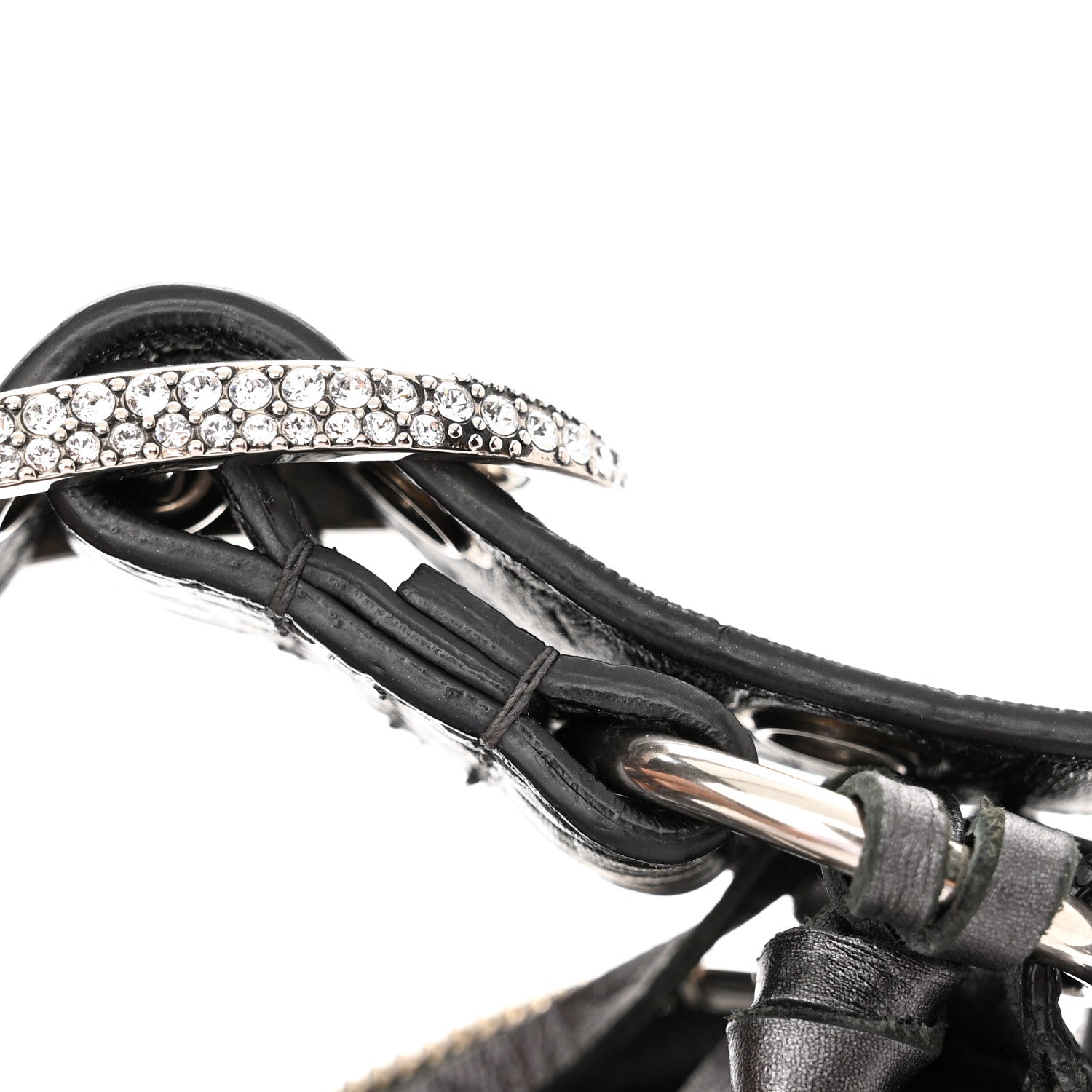 Balenciaga Metallic Calfskin Crocodile Embossed Crystal Small Le Cagole Shoulder Bag Gunmetal 14 of 19
