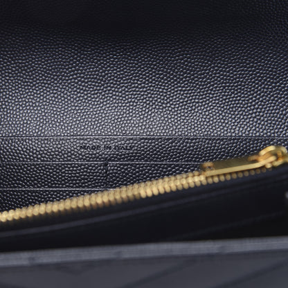 Saint Laurent Grain De Poudre Matelasse Chevron Monogram Flap Wallet Black 7 of 8