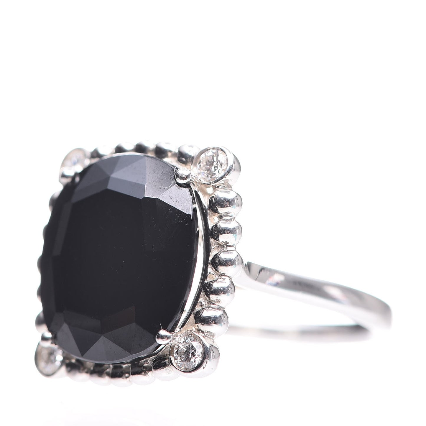 Sterling Silver Black Spinel Diamond 15mm Ziegfeld Ring 50 5.25