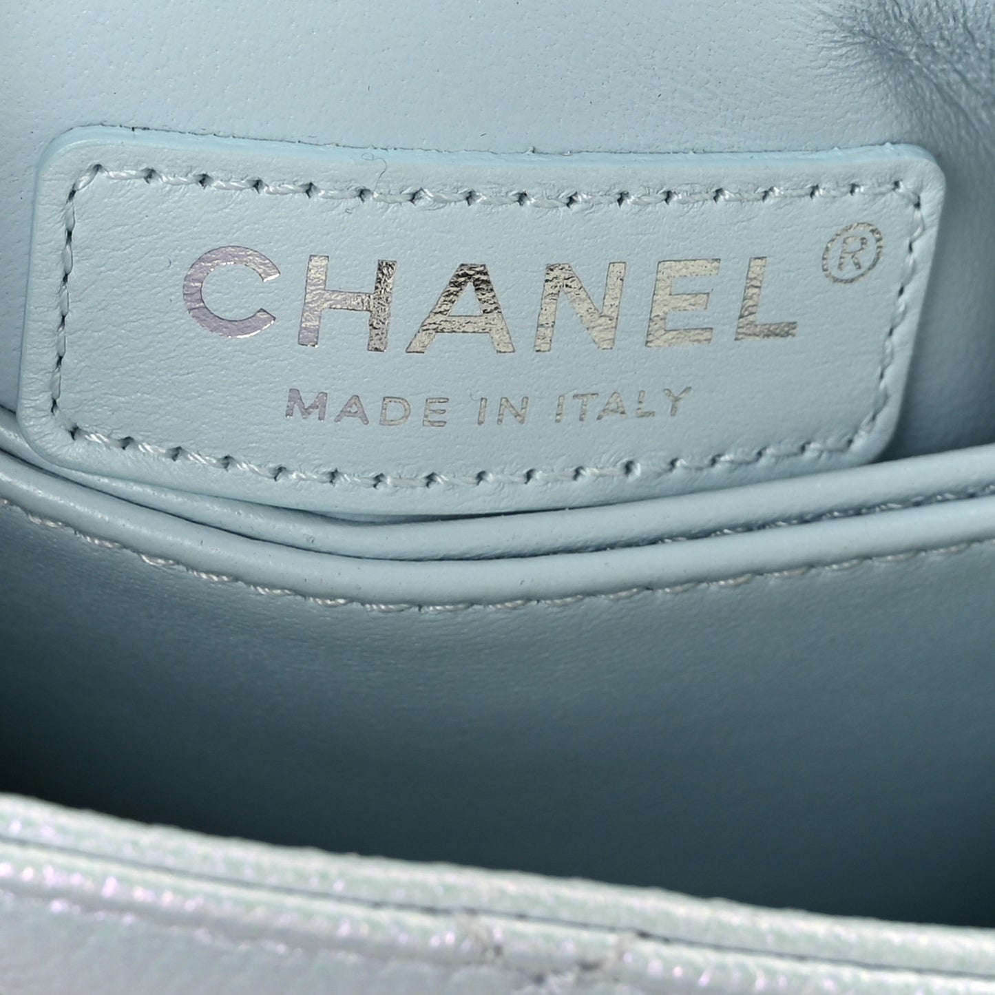 Iridescent Caviar Quilted Mini Coco Handle Flap Light Blue