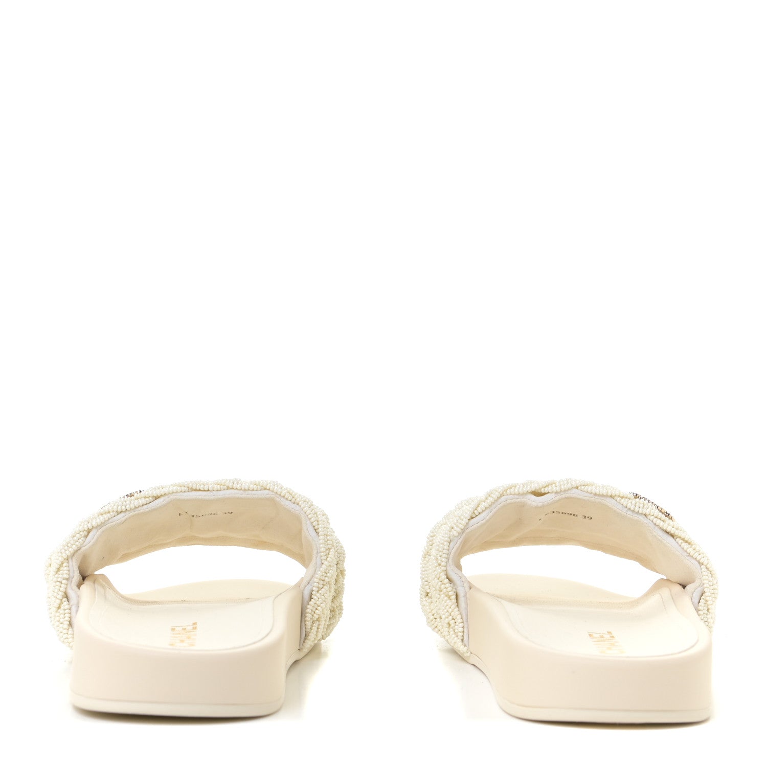 Chanel Lambskin Pearl Beaded Woven Slides 39 Beige 5 of 12